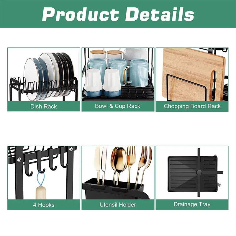 New 360° rotating storage rack double-layer kitchen tableware drying rack with drain tableware storage rack for tableware