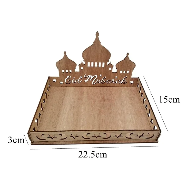 Wooden Eid Mubarak Moon Star Tray for Ramadan Kareem Food Holder Table Decoration Al Adha Islamic Muslim Party Supplies