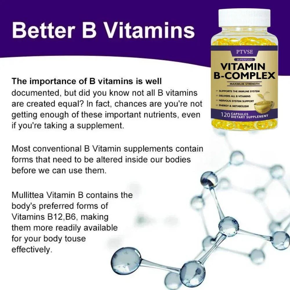 Vitamin B Complex Capsules Help Relieve Fatigue, Improve Digestion, Reduce Stress, Better Mood Support, Immune Supplement