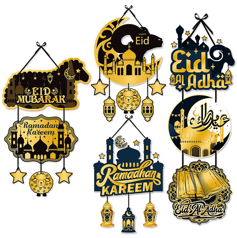 1set EID Mubarak Door Hanging Ramadan Decoration 2025 Decoration DIY Ramadan Party Supplies Islamic Home Decoration Card