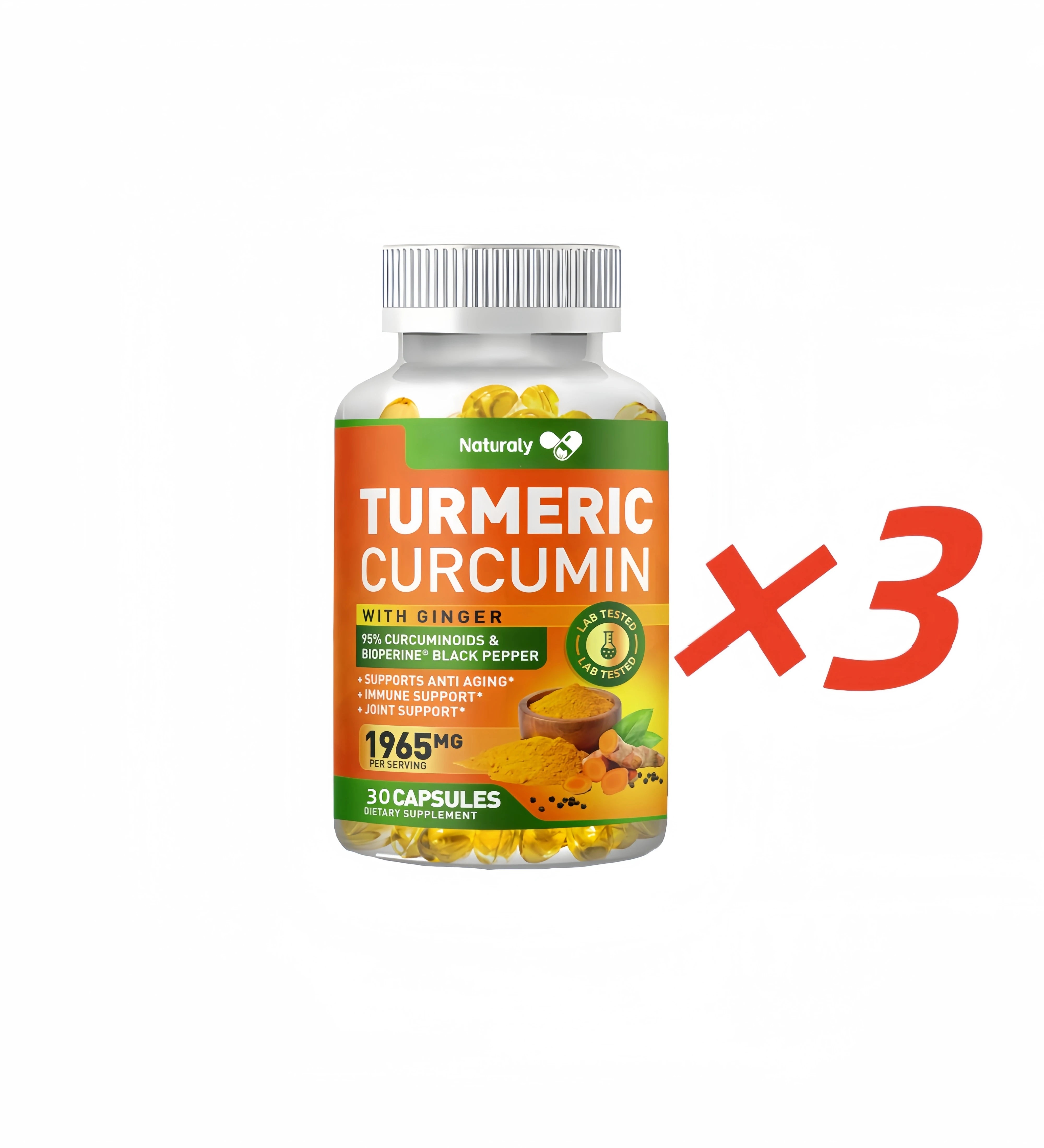 Organic Triple Strength Turmeric Capsules with95% Curcuminoids Joint & Healthy Inflammation Support