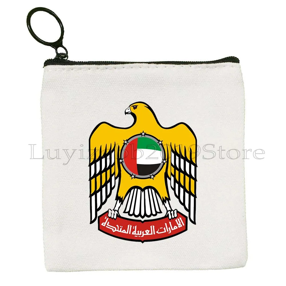 Dubai United Arab Emirates UAE Map Flag Asia Skyline Skyscraper Burj Khalifa Canvas Coin Purse Key Case Bag Wallet Zipper Pouch