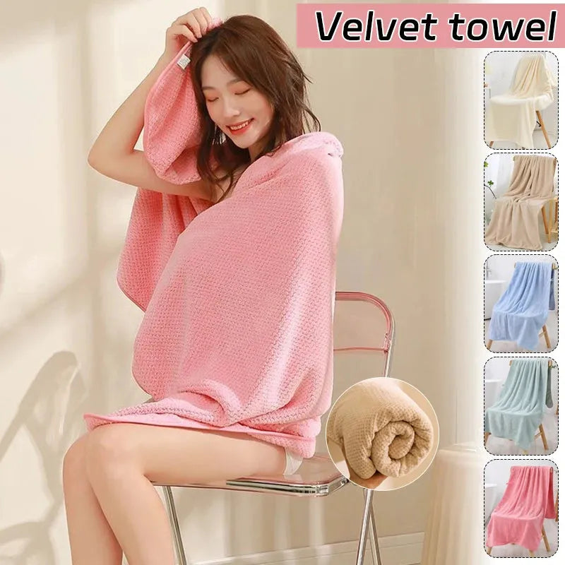 Coral Velvet Bath Towel Absorbs Water Quick Dry Beach Towel for Hotel Home Beauty Salon Water Absorption Thickening Soft