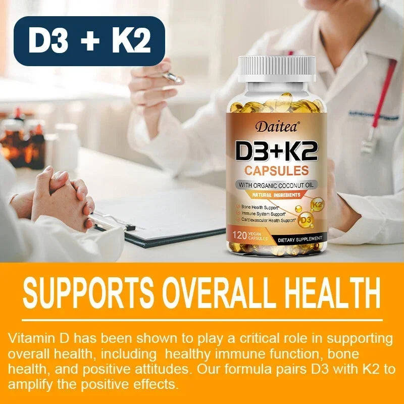 Vitamin K2 (MK7) with D3-5000 IU Supplement-120 Capsules, Immune Support Health, Bone Health, Cardiovascular Health Support