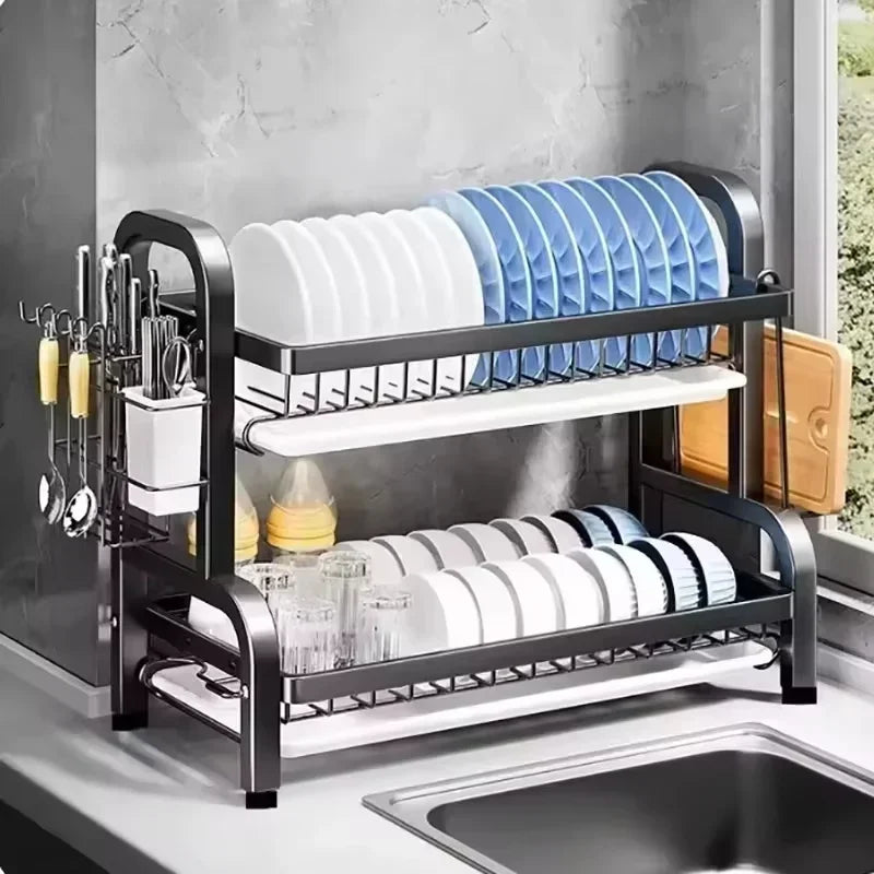 NEW Drying Rack 3-Tier Compact Kitchen Dish Rack Drainboard Set Large Rust-Proof Dish Drainer with Utensil Holder Kitchen Racks