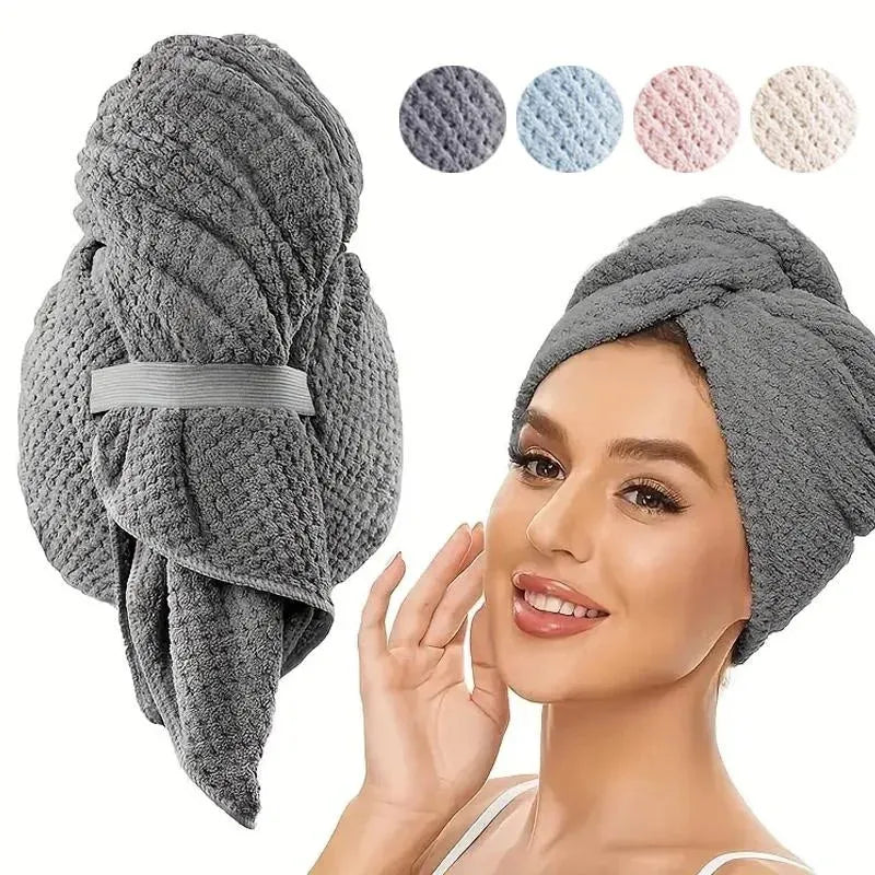 Microfiber Hair Towel Extra Large Wrap Quick Dry Hair Towel Wrap With Elastic Band , Ultra Absorbent Soft Hair Towel Wrap Turban