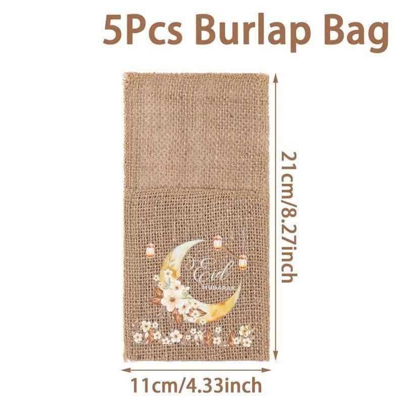 Ramadan Burlap Cutlery Pouch Eid Mubarak Decor for Home 2025 Table Decor Ramadan Kareem Islamic Muslim Party Eid Al-Fitr Gifts