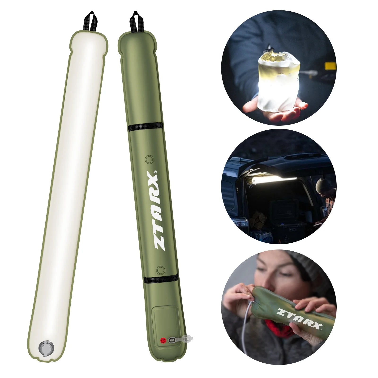 Ztarx Solar Inflatable LED Tube Light Magnetic Waterproof Lantern 60CM Waterproof Camping Light Tent Light Gas-filled Lantern