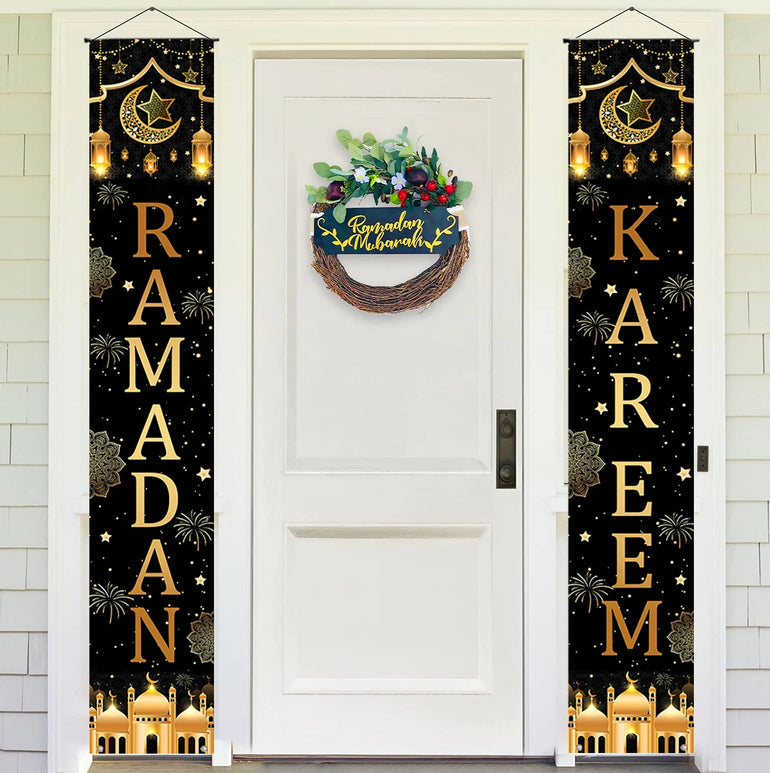 Ramadan Decoration 2025 Door Banner EID Mubarak Decor for Home Porch Banner Ramadan Kareem Islamic Muslim Party Eid Al-Fitr Gift