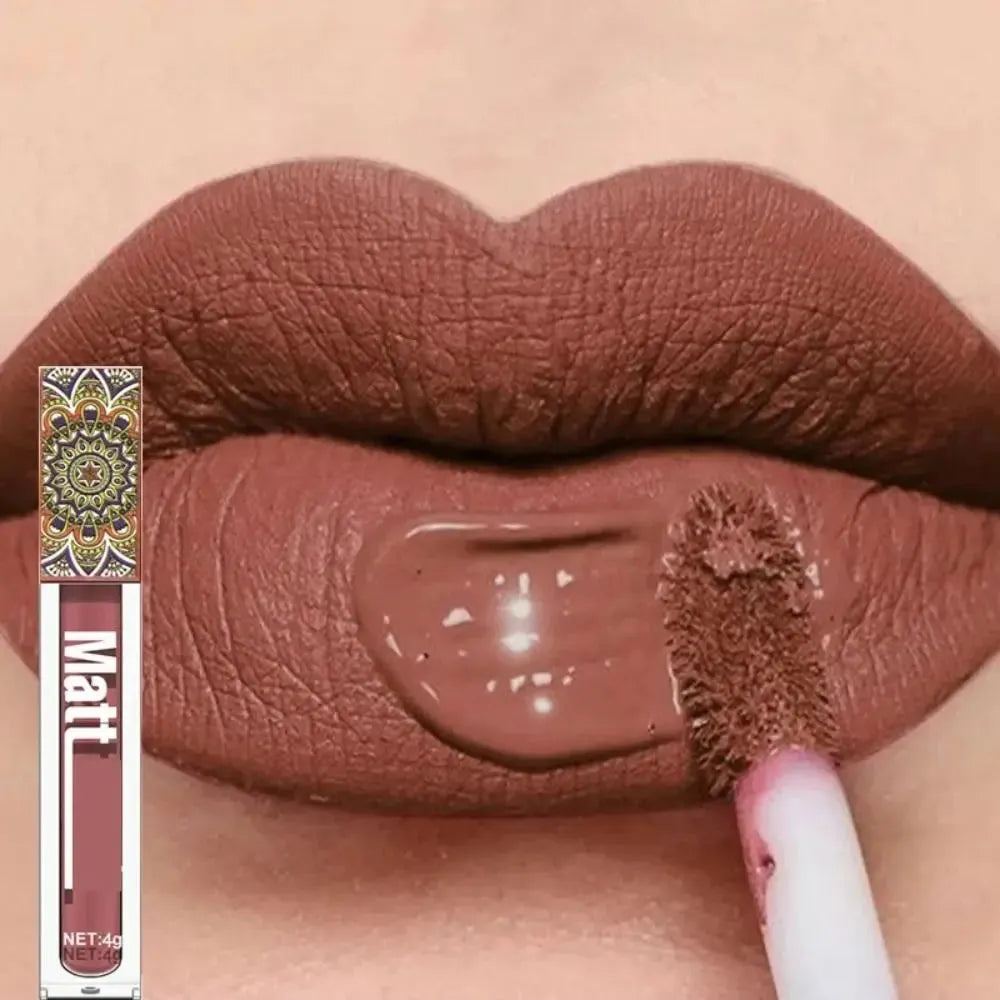 Waterproof Matte Nude Lip Gloss Brown Nude Pigment Dark Red Long Lasting Velvet Liquid Lipstick Women Makeup Lip Glaze