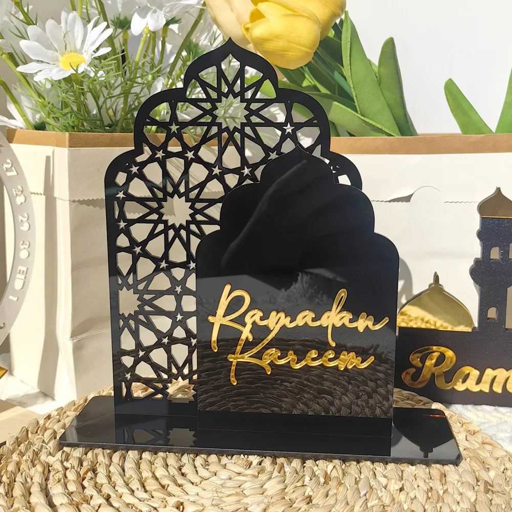 1pc Elegant Acrylic Ramadan Kareem Tabletop Decor, 3D Mosque Design, Reflection Surface, Muslim Holiday Home Decoration