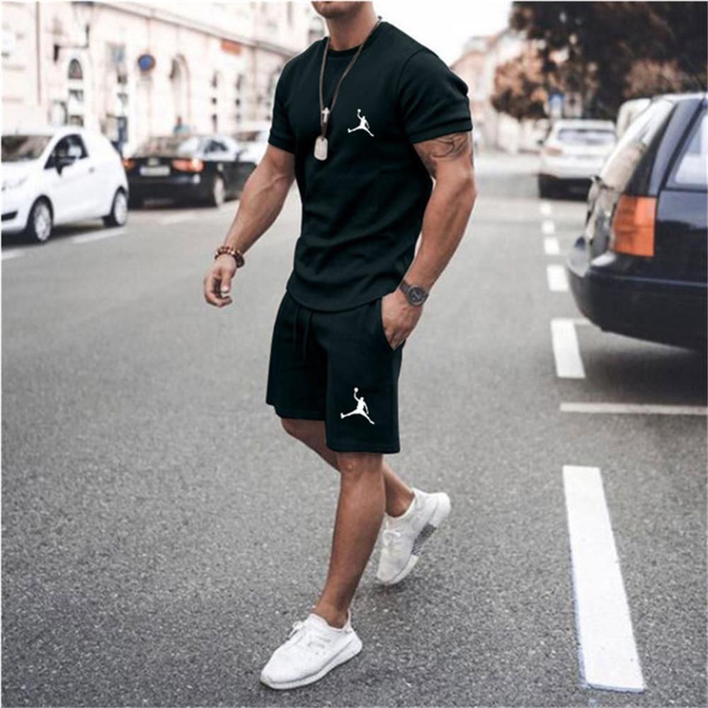 Men's Sportswear Cotton T-shirt+Shorts Two Piece Jogging Fitness Sports Casual Set - Jointcorp