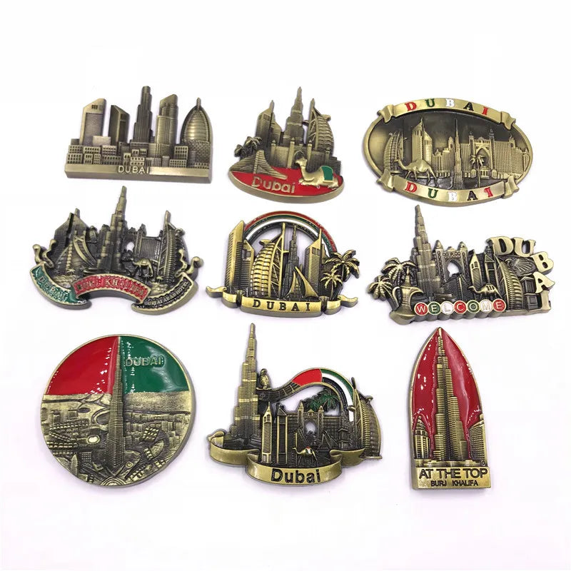 Dubai Travelling Souvenirs Metallic Fridge Magents UAE Tourist Souvenirs Metal Magnetic Sticketrs for Message Board Home Decor