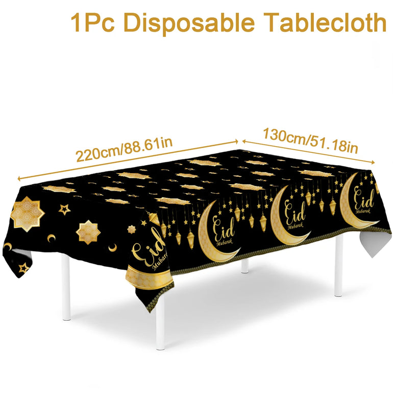 Eid Mubarak Star Moon Tablecloth Ramadan Kareem Decor for Home 2025 Islamic Muslim Party Eid Al Adha Supplies Castle Table Cover