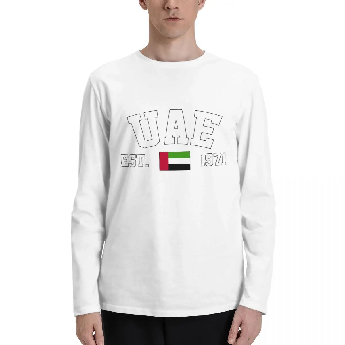 100% Cotton United Arab Emirates Flag With EST. Year Long Sleeve Autumn T shirts Men Women Unisex Clothing LS T-Shirt Tops Tees