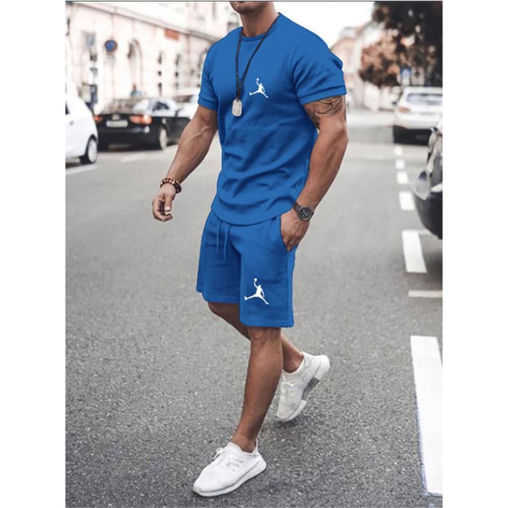 Men's Sportswear Cotton T-shirt+Shorts Two Piece Jogging Fitness Sports Casual Set - Jointcorp