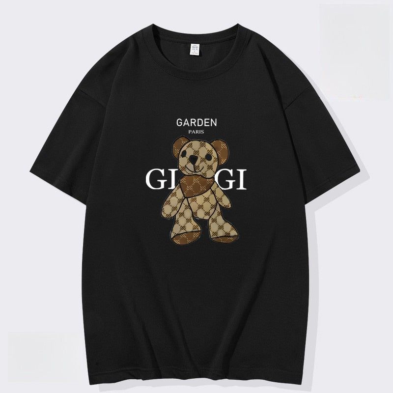 Summer Men's Little Bear Printed T-shirt 100% Cotton T-shirt Men's and Women's Casual Street Round Neck Large Top - Jointcorp