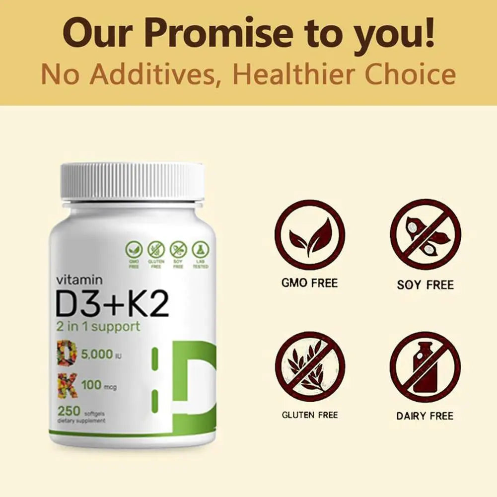 3 Bottles Vitamin D3+K2 Capsule - Help Regulate Calcium Metabolism Promote Bone Teeth And Skin Health Support Immunity