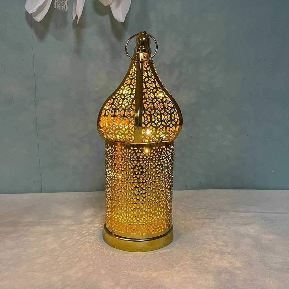 1PC Moroccan Golden Hollow Iron Lantern Ramadan Home Decoration Light Ornaments Gold Lanterns Moroccan Home Crafts Decoration