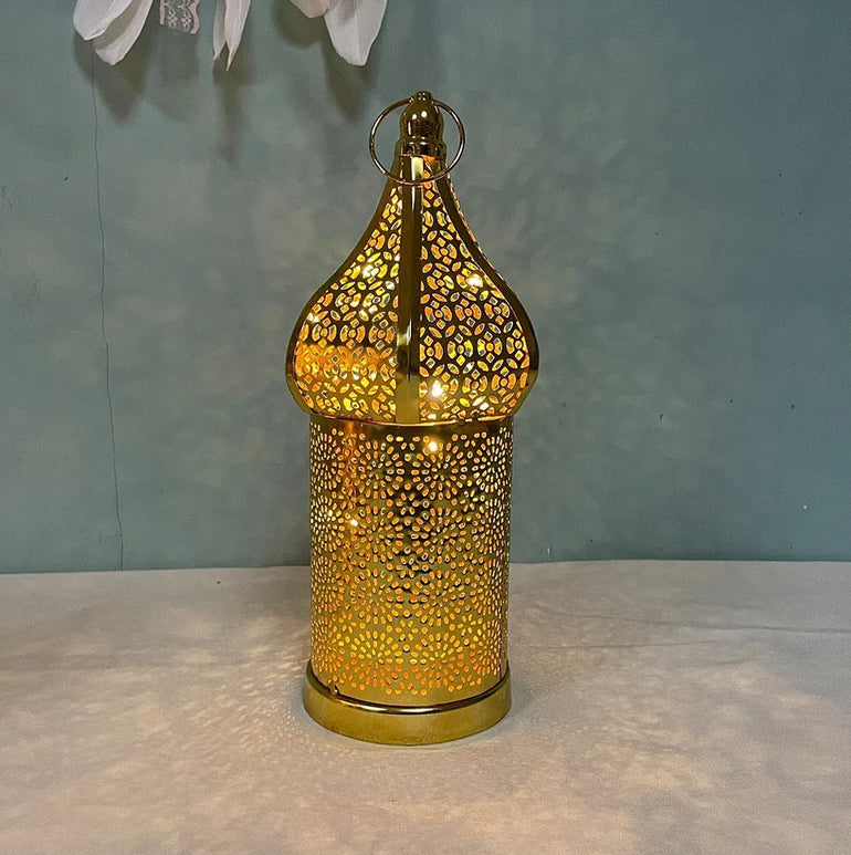 1PC Moroccan Golden Hollow Iron Lantern Ramadan Home Decoration Light Ornaments Gold Lanterns Moroccan Home Crafts Decoration