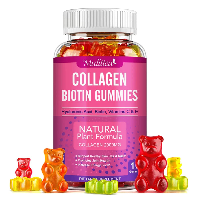 Mulittea Biotin Collagen Gummies Fixed Hair Skin Care Nail Health Increase Collagen Protein Vitamins C E Dietary Supplement