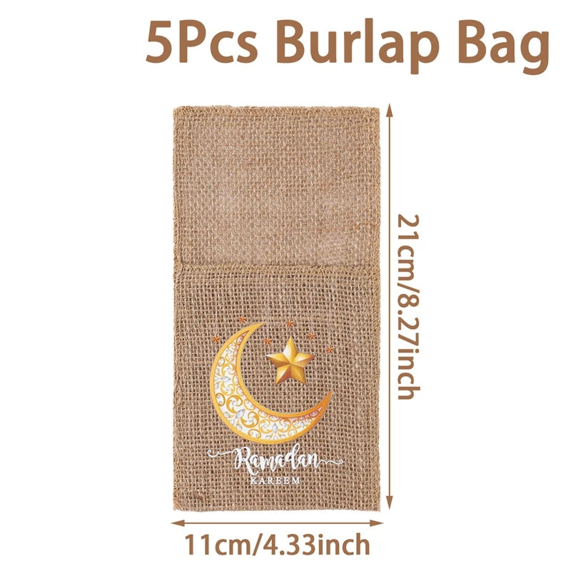 EID Mubarak Decoration Burlap Cutlery Bags Ramadan Decor 2025 Cutlery Bag Ramadan Kareem Islamic Muslim Party Eid Al Adha Gifts