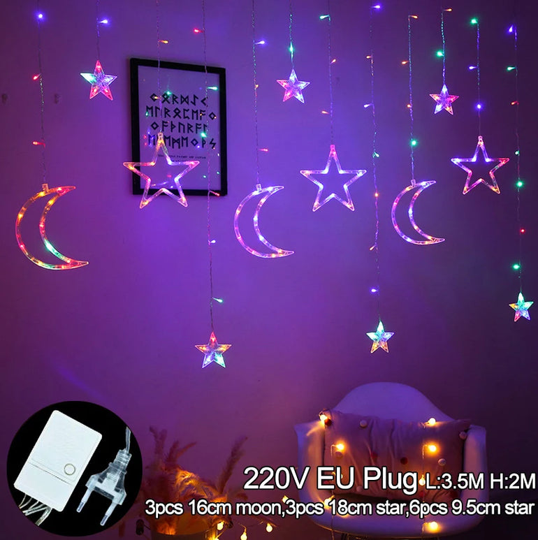 Star Moon Led Curtain Garland String Light EID Mubarak Ramadan Decorations for Home 2024 Islam Muslim Event Party Supplies Gift