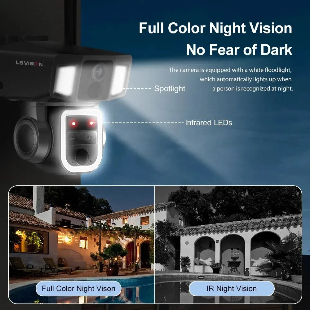 LS VISION  4G & wifi In 1 Solar Security Camera Wireless Outdoor 6K Dual Screen  10x Zoom  Auto Tracking CCTV Surveillance Cam