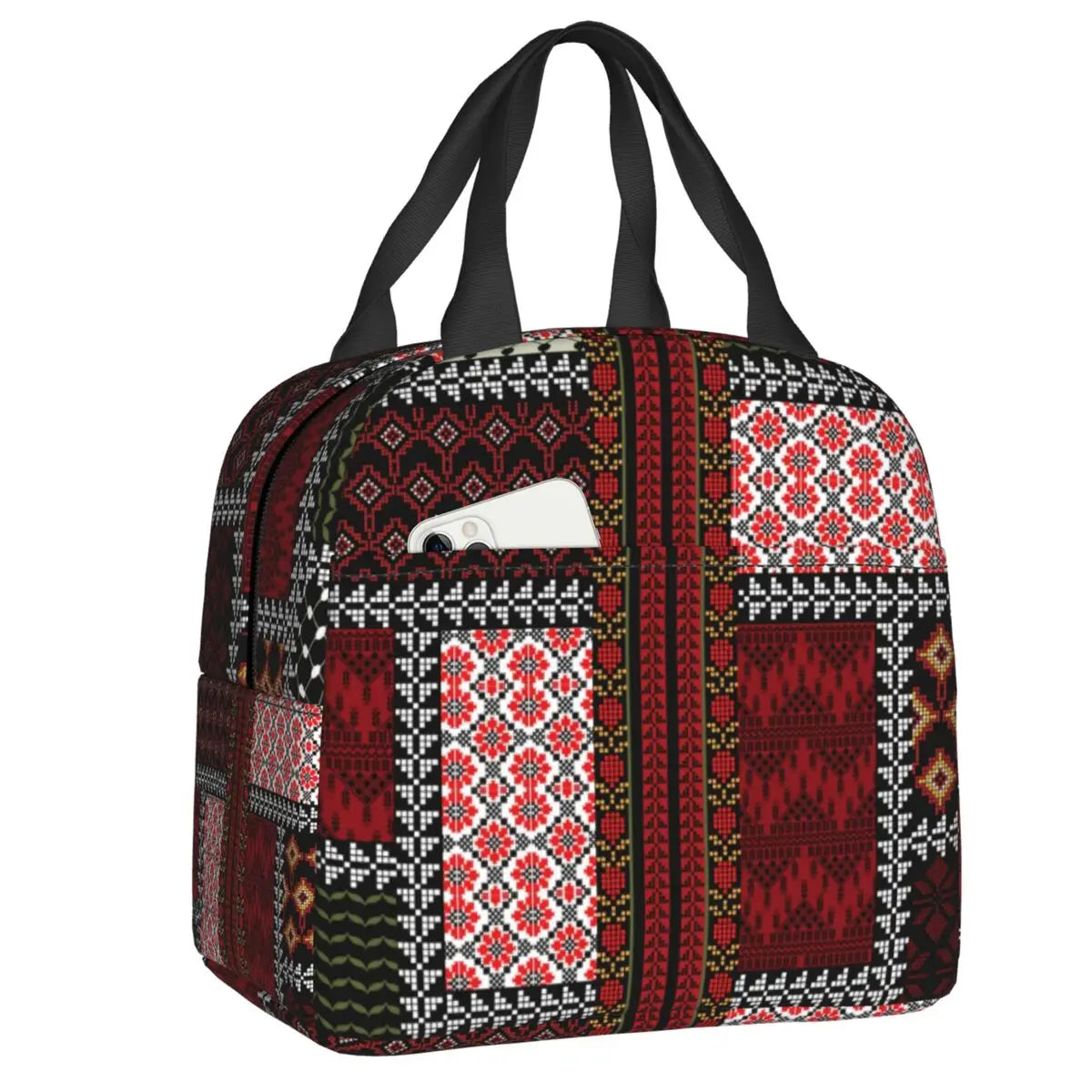 Custom Arabic Keffiyeh Traditional Pattern Lunch Bag for Portable Tatreez Embroidery Art Thermal Cooler Lunch Box Office Work