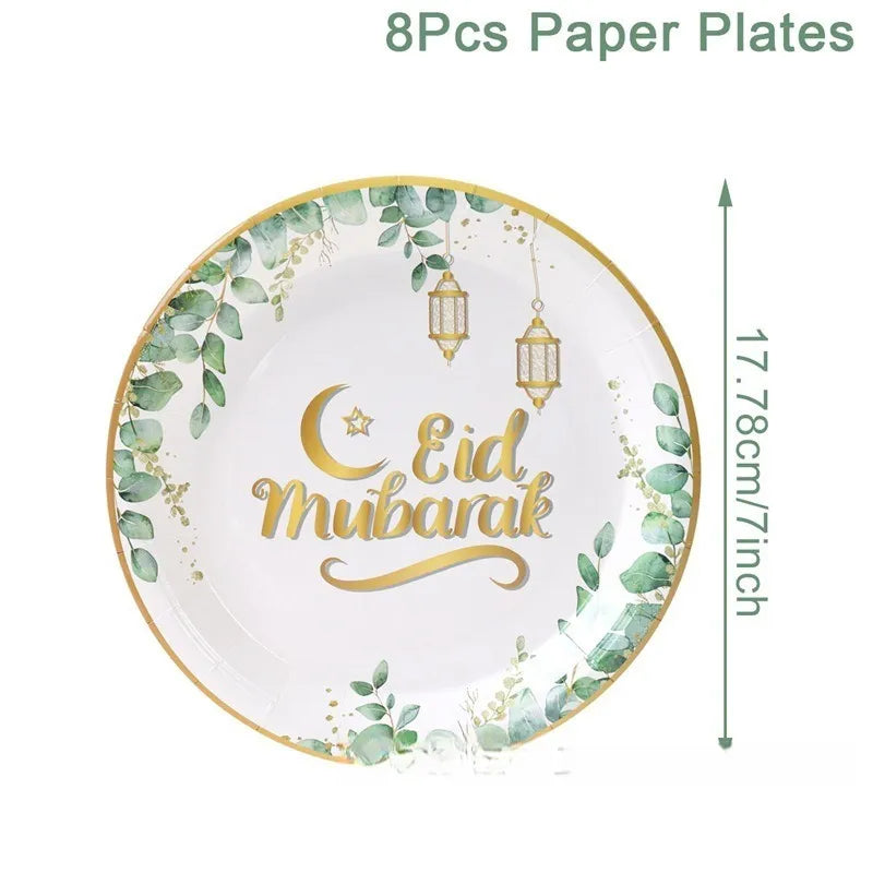 Eid Mubarak Tableware Set Ramadan Decoration 2025 Baby Disposable Tableware Jungle Safari Theme Paper Plate Cup