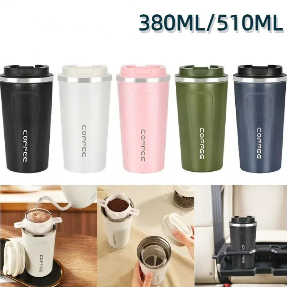 380ML/500ML Wall Insulated Coffee Mug Cup Travel Thermal Stainless Steel Flask Vacuum Car Mounted Water Bottle Wholesale