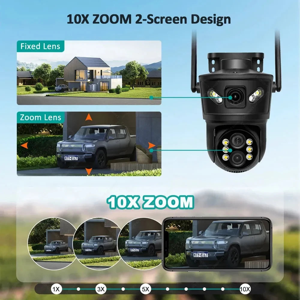 12MP 6K WiFi Camera Three Lens Dual Screen Security Video Cam 10X Zoom PTZ Auto Track CCTV 4K 8MP Surveillance IP Camera Outdoor