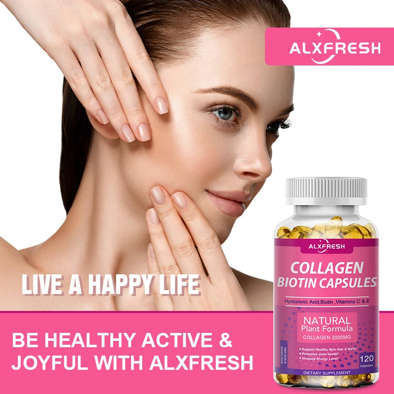 Alxfresh Collagen 2000mg with Biotin 2500mcg Protein 3g Hyaluronic Acid Vitamin C Healthy Formula Dietary Supplement Gluten Free