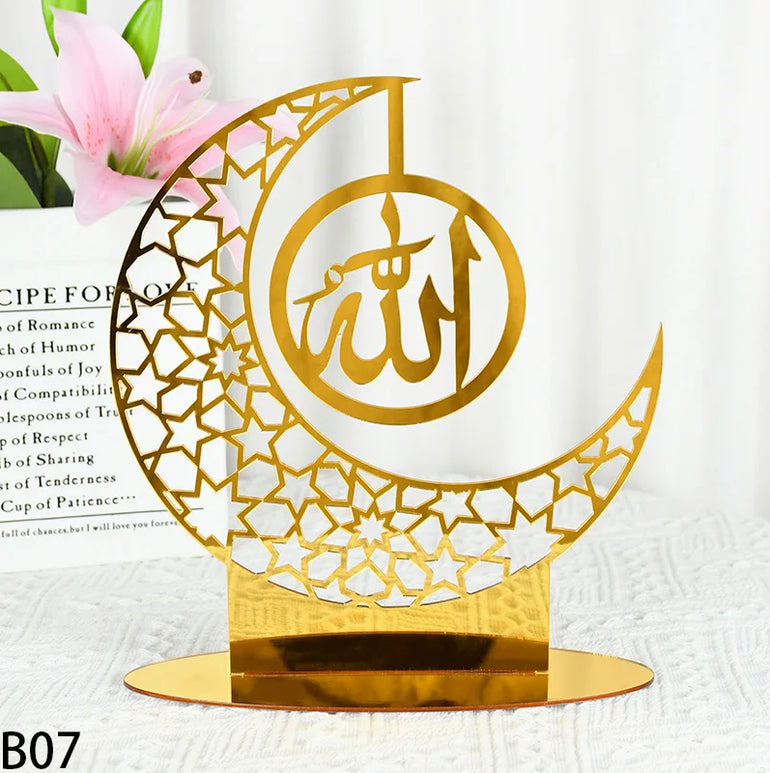 Eid Mubarak Table Ornaments Gold Star Moon Ramadan Kareem Home Decoration 2024 Islamic Muslim Home Party Decor Eid Al-fitr Gifts