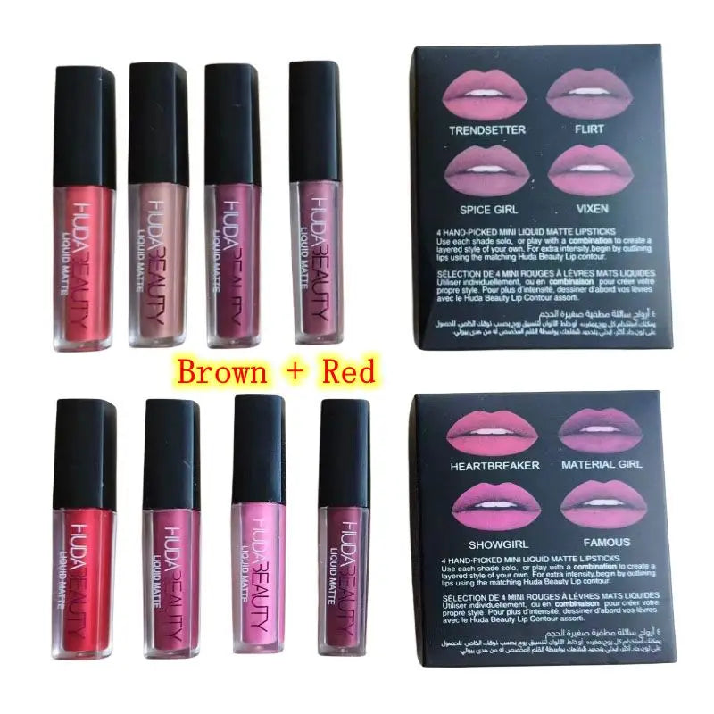 Nude Pink Red Liquid Matte Lip Gloss Kit Waterproof Lip Glaze Tint Non-stick Non-Fading Lipstick Lip Makeup Cosmetic Lip Care