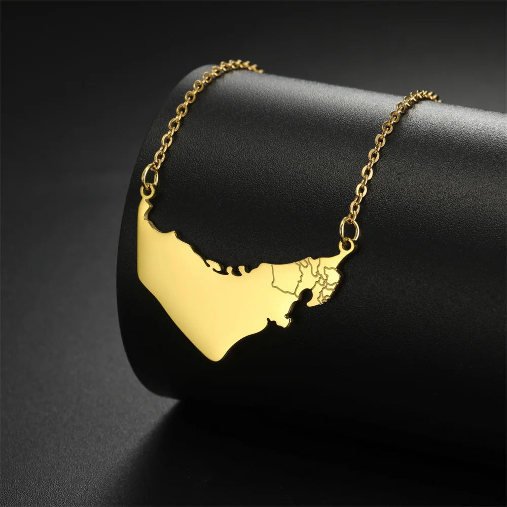 Jeshayuan Minimalist United Arab Emirates With Cities Pendant Necklace Steel Jewelry UAE Map Charm Necklace