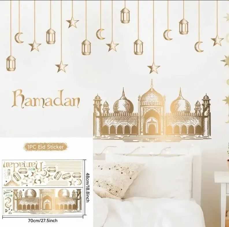 Eid Mubarak Wall Window Stickers Ramadan Decorations for Home 2025 Ramadan Kareem Islamic Muslim Party Decor Eid Mubarak Gifts