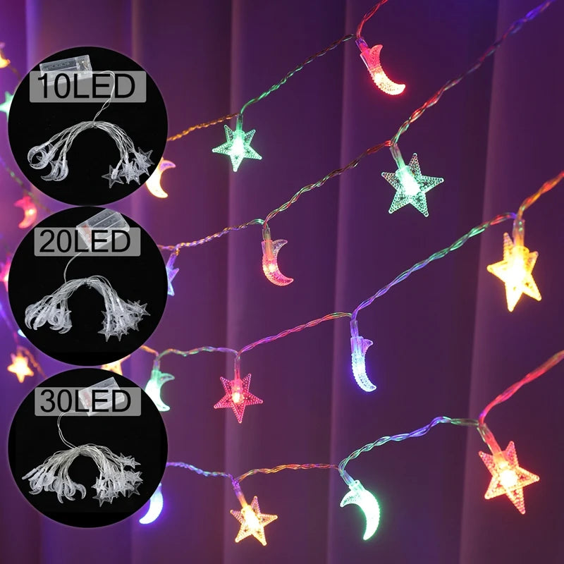 EID Mubarak LED String Lights Islam Muslim Festival Party Moon Star String Lights Ramadan Decoration 2025 for Home Al-Fitr Gifts