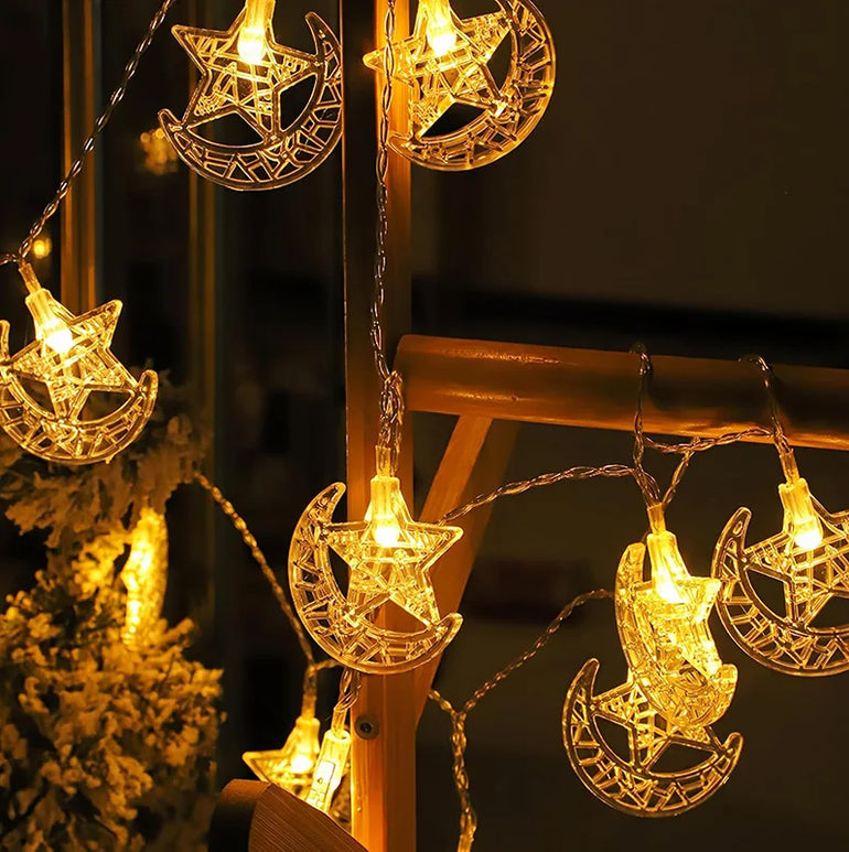 Eid Mubarak Moon Star LED String Light Eid Islamic Muslim Party Supplies Kareem Ramadan Decoration For Home Eid Al-Fitr Ornament