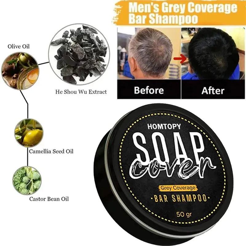 50g Black Hair Soap Hair Darkening Soap Shampoo Bar Fast Effective Repair Gray White Color Dye Hair Body Natural Org