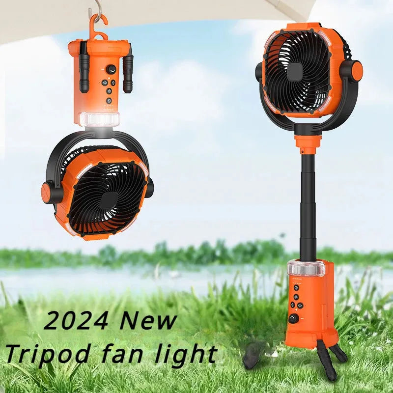 2024 New Outdoor Fan Light Large Capacity Powerful Lighting Infinitely Variable Speed Portable Camping Fan with Remote Control