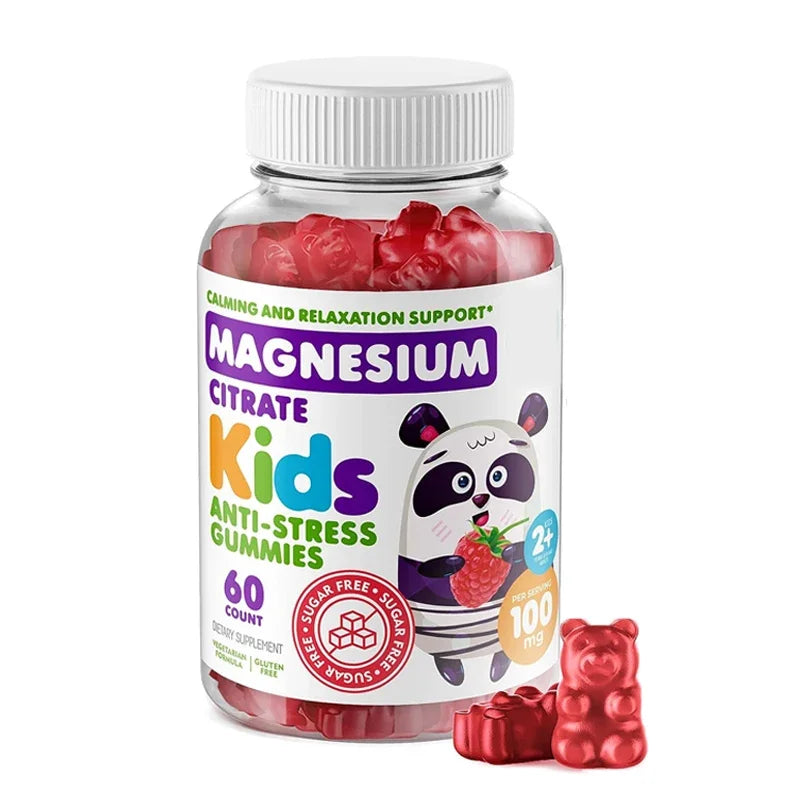 60 Gummies Children's Magnesium Gummies Supplement, Suitable for Children and Adults with Sugar Free Magnesium Chewable Tablets