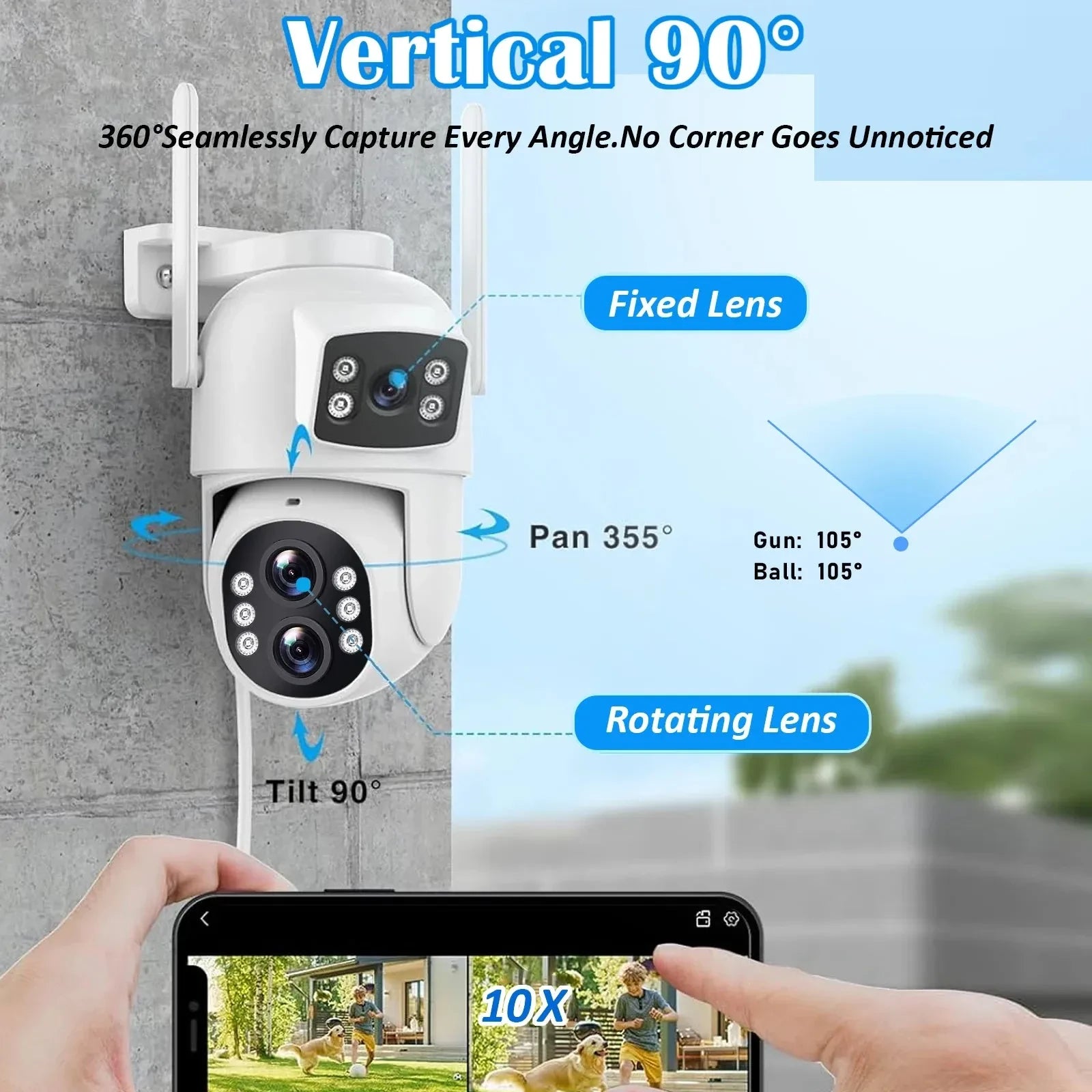 12MP WiFi Outdoor IP Camera 10x Zoom Infrared Night Vision HD Camera Automatic Tracking Security Protection Monitoring IP CCTV