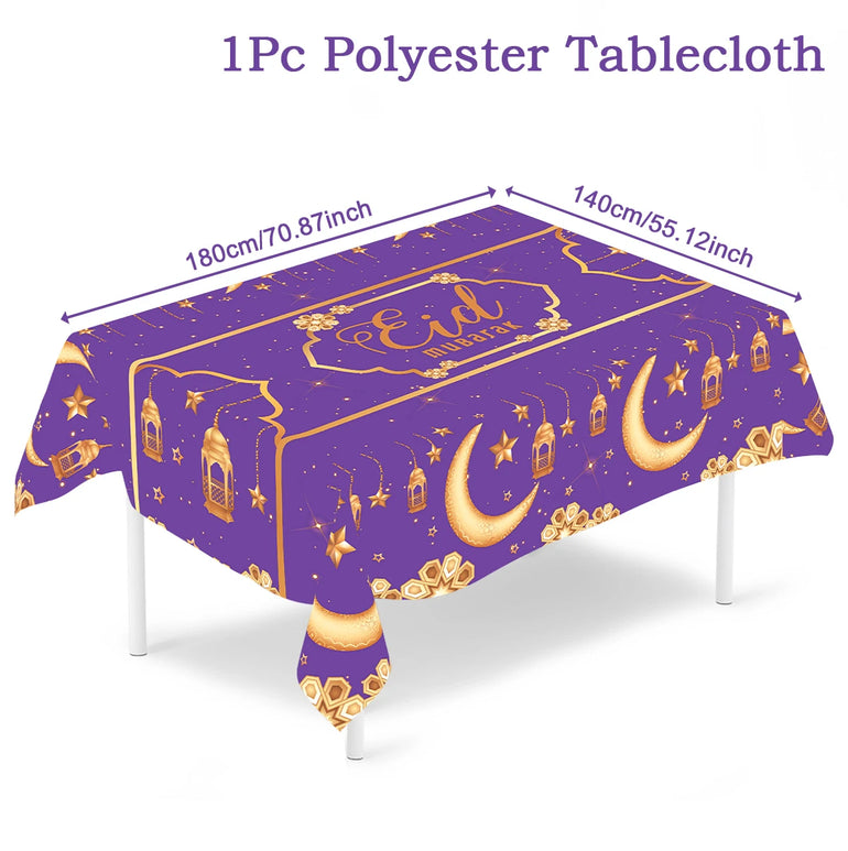 Eid Mubarak Star Moon Tablecloth Ramadan Kareem Decor for Home 2025 Islamic Muslim Party Eid Al Adha Supplies Castle Table Cover