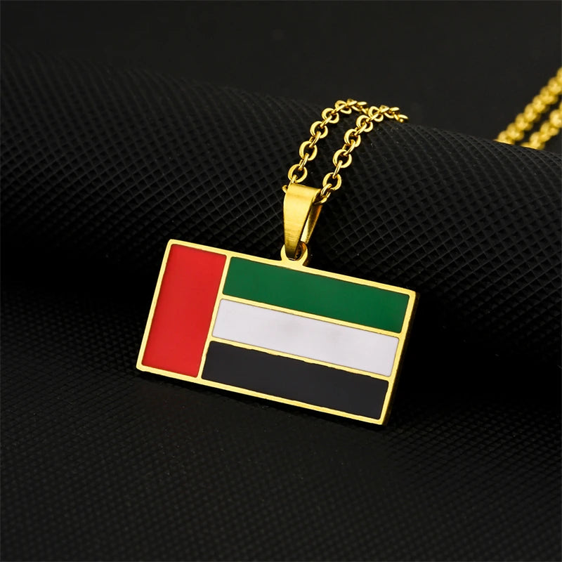 United Arab Emirates Flag Pendant Necklace Stainless Steel Men Women Gold Color UAE Ethnic Powerful Amulet Jewelry Gift