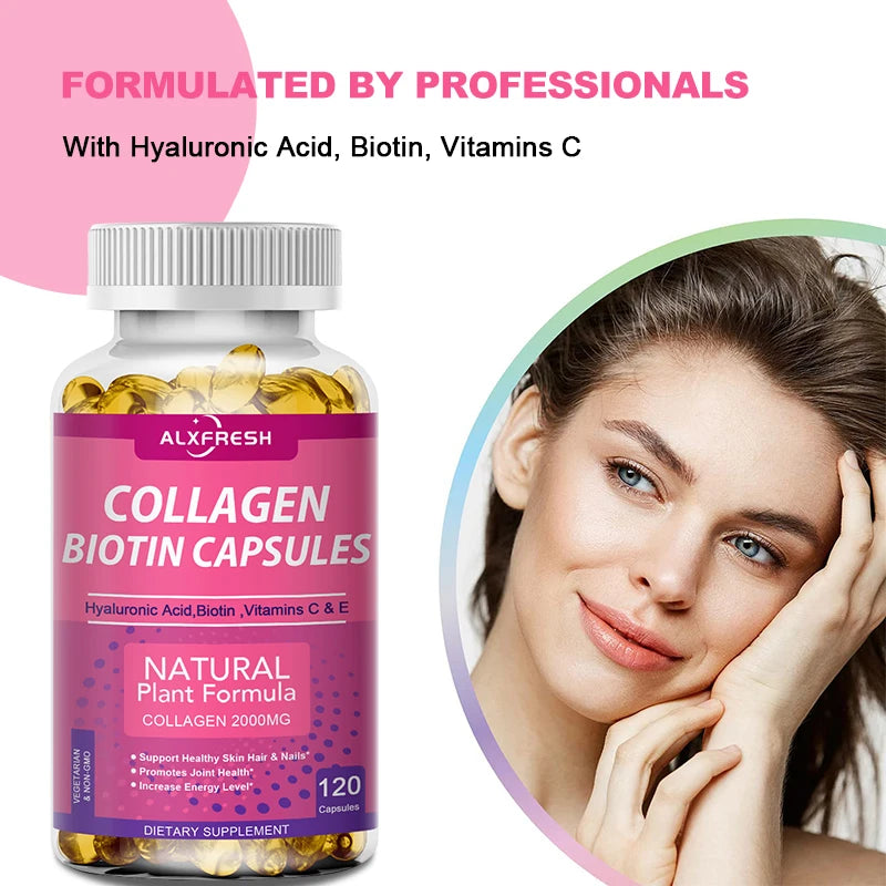 Alxfresh Collagen 2000mg with Biotin 2500mcg Protein 3g Hyaluronic Acid Vitamin C Healthy Formula Dietary Supplement Gluten Free