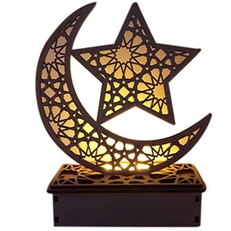 Ramadan Decoration For Home Eid al Fitr Moon Star LED Candle Lights Eid Mubarak Wooden Table Ornaments Islam Muslim Party Supply