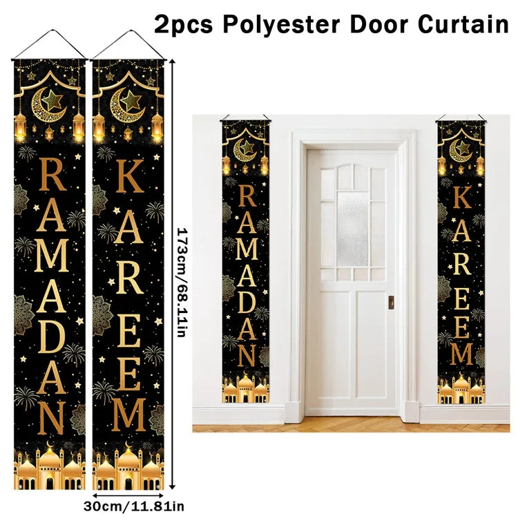 Ramadan Decoration 2025 Door Banner EID Mubarak Decor for Home Porch Banner Ramadan Kareem Islamic Muslim Party Eid Al-Fitr Gift