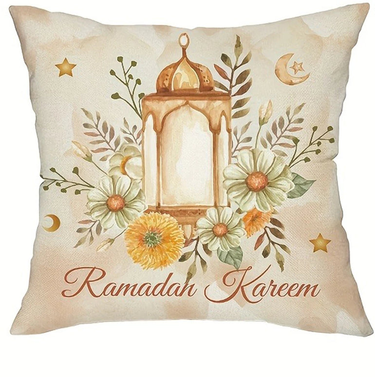 1pcs pillow cover, Ramadan Karim EID home decoration floral crescent pattern printing sofa chair cushion cover Ramadan gift