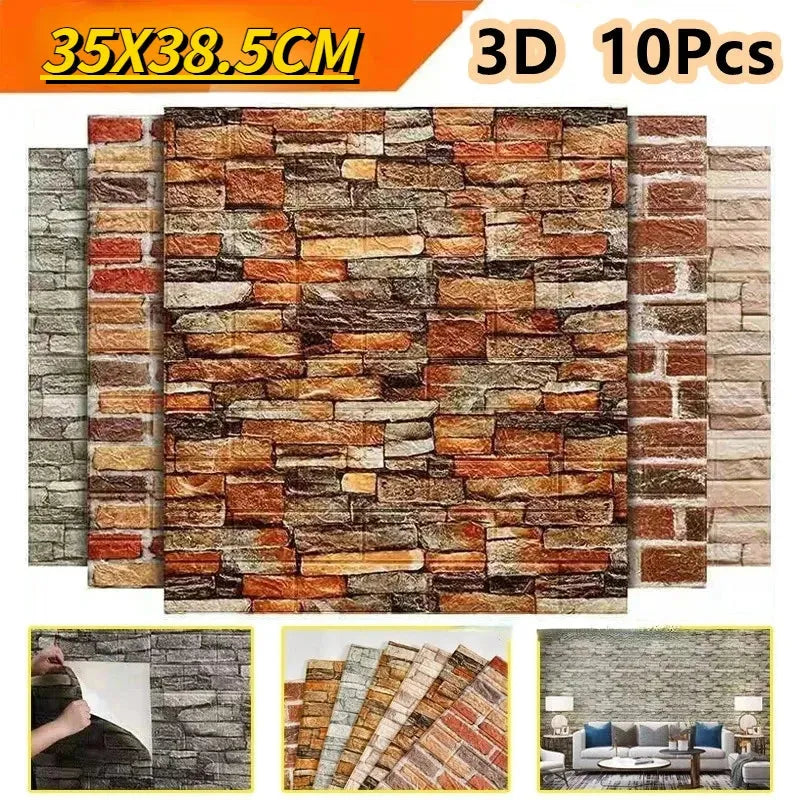 10PCS 3MM Self-adhesive 3D Brick Wallpaper PE Foam Waterproof  Wall Panels Peel and Stick Wall Stickers  Home Diy Decoration